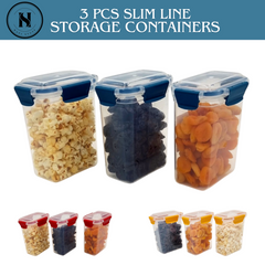 3 pcs Slim Line Airtight Containers - 1100ml 3 pcs Slim Line Airtight Containers - 1100ml