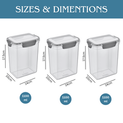 3 pcs Slim Line Airtight Containers - 1100ml 3 pcs Slim Line Airtight Containers - 1100ml