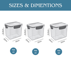 3 pcs Slim Line Airtight Containers -700ml 3 pcs Slim Line Airtight Containers -700ml