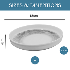 4 Piece Porcelain Deep Plates - Fossil