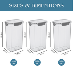 3 pcs Slim Line Airtight Containers -1450ml