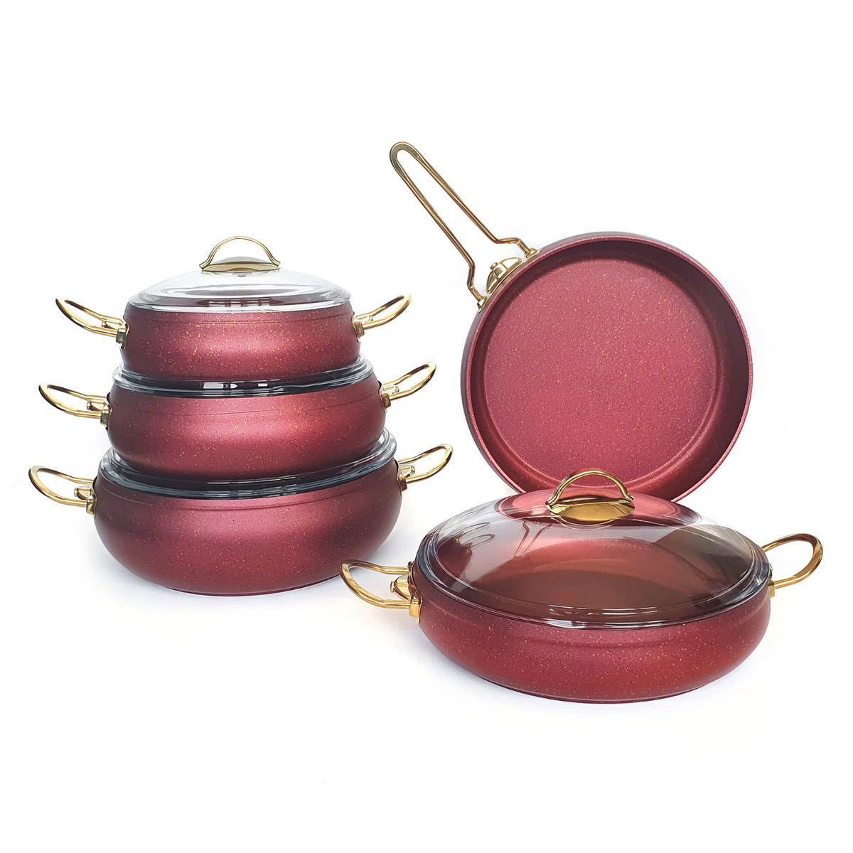 Elite Ruby Red 9 piece Granite Cookware Set