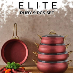 Elite Ruby Red 9 piece Granite Cookware Set